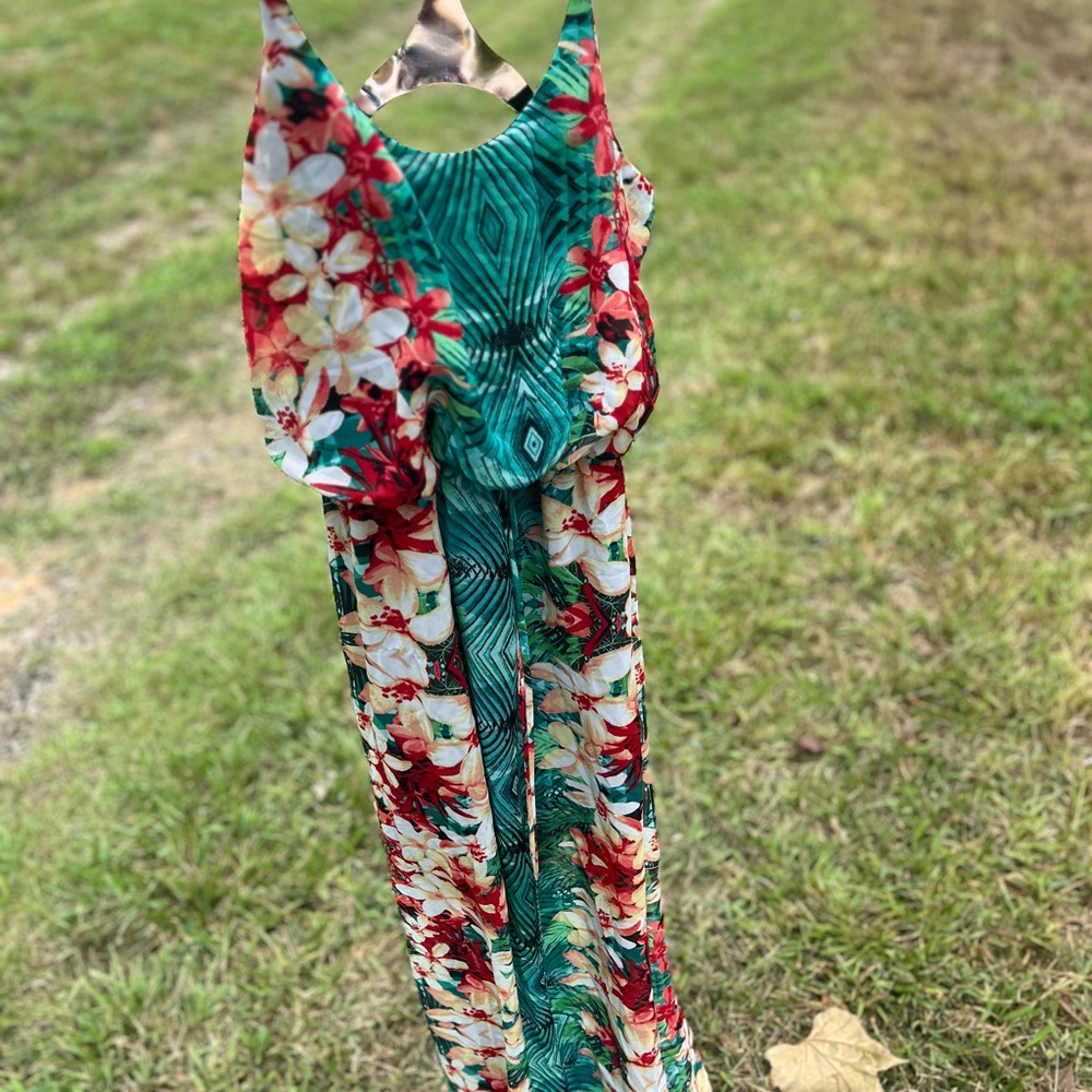 City Triangles Green and Red Floral Dress